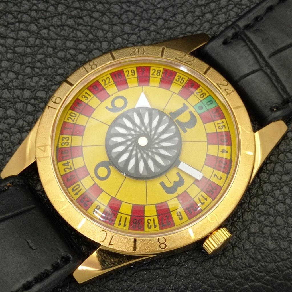 HAND-WINDING VINTAGE SWISS MENS POKER FACE YELLOW COLOR DIAL WATCH A701177-5 R205b-a701177