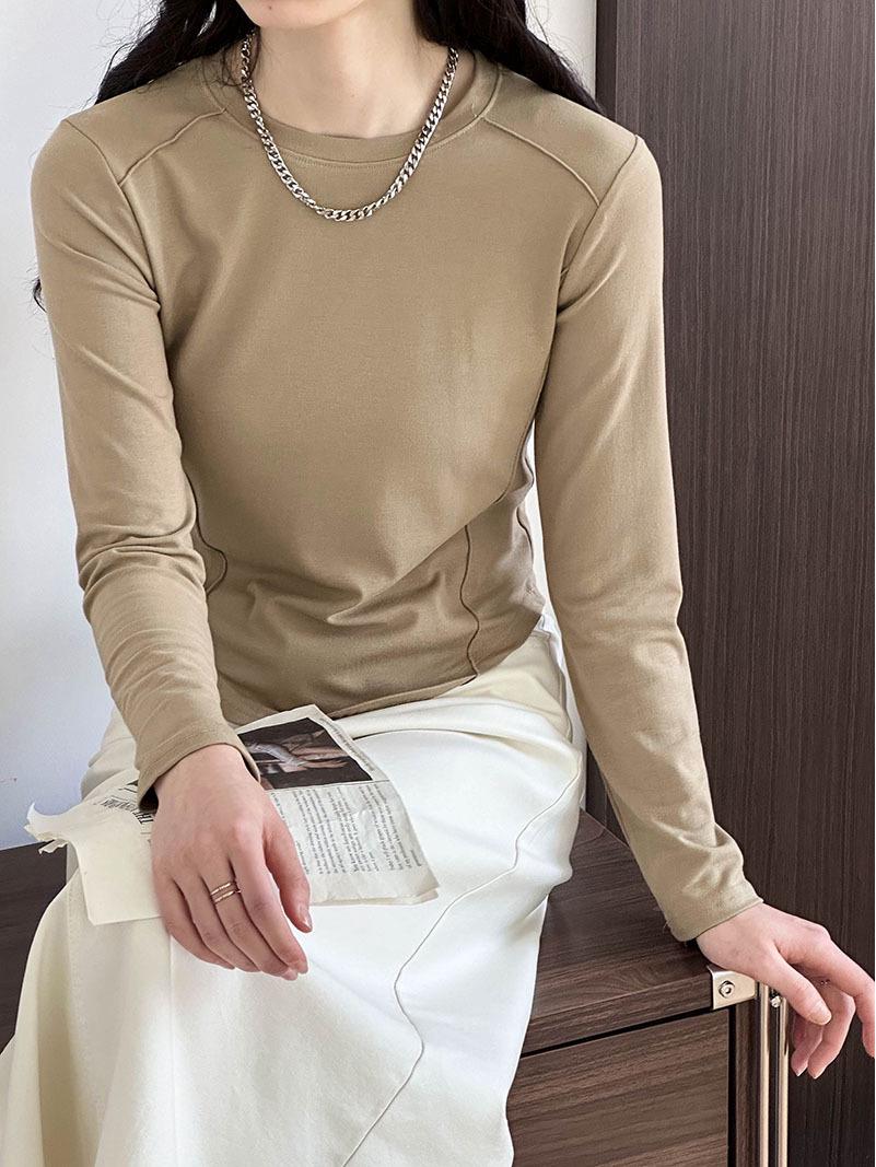 

Весна 2024 Корейский стиль Приталенная футболка с круглым вырезом оранжевого цвета - Простая, Чистая и Стильная. One Size хаки