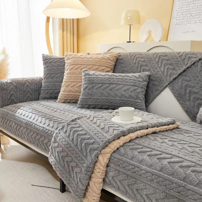 Einfarbige rutschfeste Plüsch-Sofamatte für vier Jahreszeiten, universeller All-Inclusive-Luxus-Sofabezug, verdicktes, weiches Sitzkissen