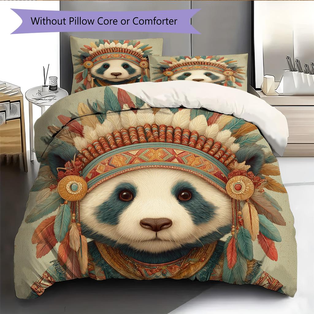 Animal In Indian Attire Pattern Bedding Quilt Set Home Decoration Gift (1 * Duvet Cover + 2 * Pillowcase, Without Core)