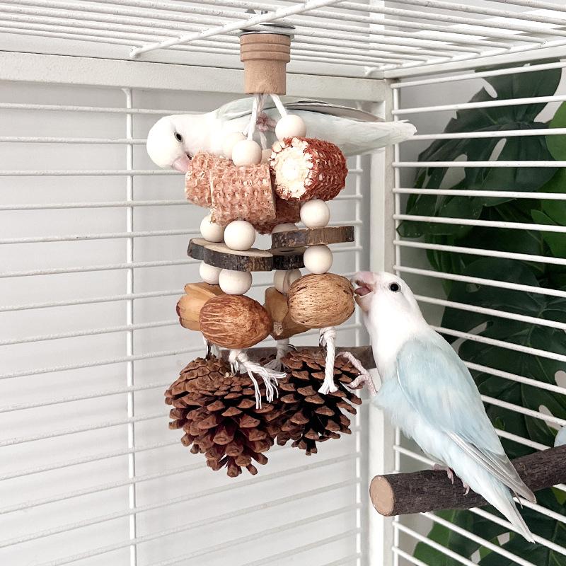 Natural Bird Chew Toy Cotton Rope Pinecone Parrot Toy Bite Resistant Birds Tearing Toy Cockatiels Training Cage Toys Accessries