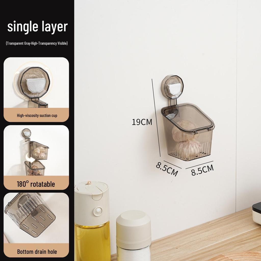 Multifunktionell Väggmonterad Köksförvaringslåda med Lock - Hålfri Transparent Sugkoppshållare för Grönsaker