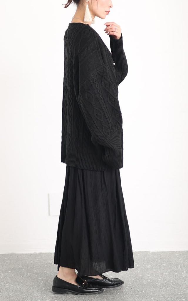 Gold Japan Plus Size Knit Volume Sleeve Cable Knit Pullover Women's Top, (4L, Black)