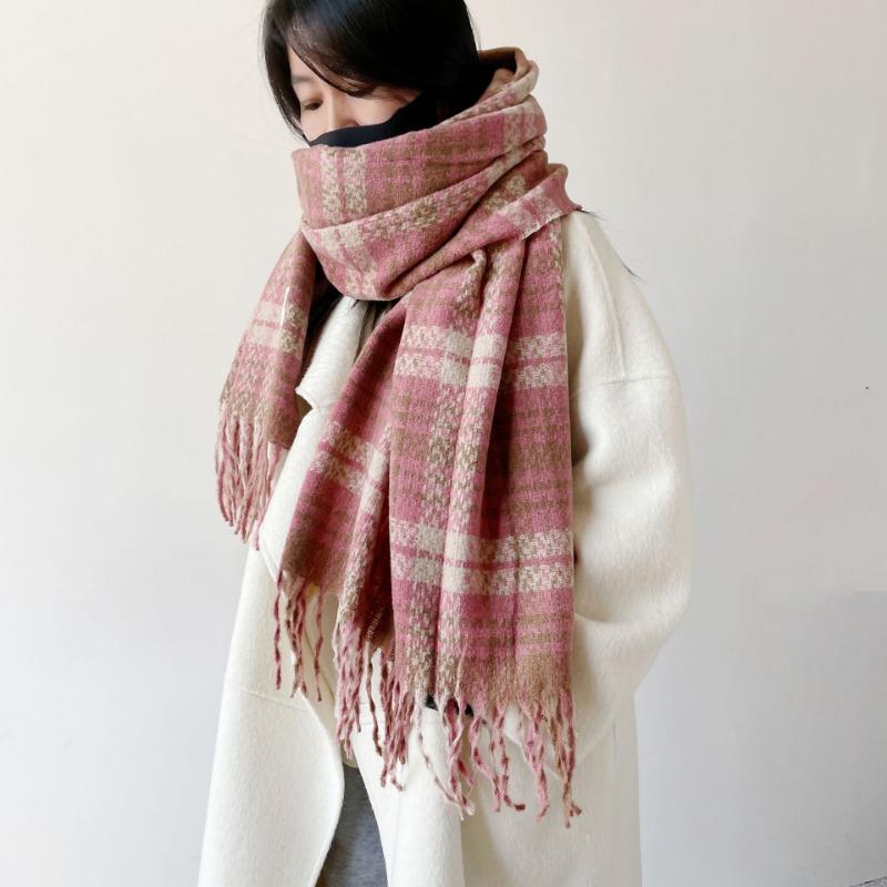 Winter Christmas red atmosphere soft waxy scarf female couple style holiday gift high sense angola red plaid shawl