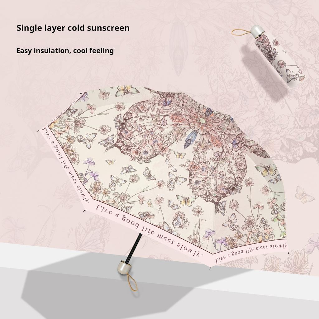UV Resistant and Rain Resistant Dual-purpose Sunshade Umbrella, Compact and Portable Chinese Oil Painting Sun Umbrella