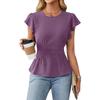 Nuova camicia estiva elegante in cotone e lino tinta unita a vita stretta con scollo rotondo top da donna T vestibilità slim