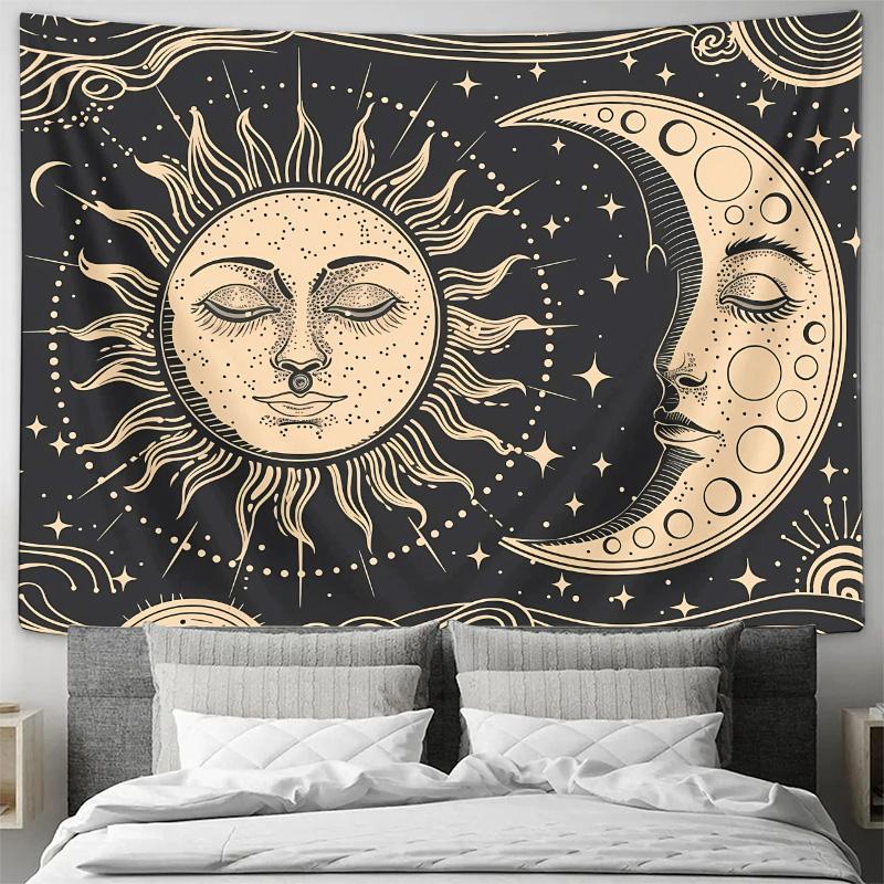 Starry Sky Dream Wall Hanging  Home Decor Tapestry Featuring Sun and Moon Patterns