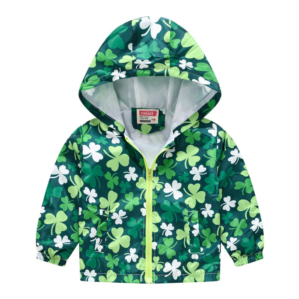 Toddler Kids Cartoon Print Hooded Jacket Boys Girls Lightweight Windproof Zip Up Casual Outerwear Coat