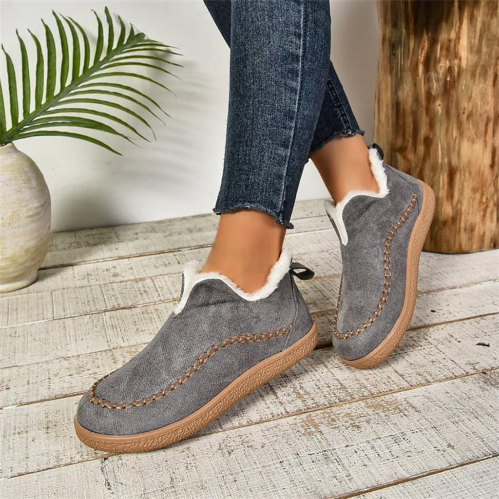 Fashionable Fleece Warm Cotton Boots for Women's Casual, Solid Color Suede Retro Oversized Snow Boots
