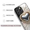 Stylish Black White Heart with Pearls Tempered Glass Phone Case for IPhone 17 16 Pro Max 15 14 13 12 Mini 11 X XS 7 8 Plus Cover