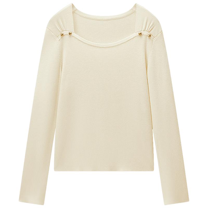 Aijutu Women s Elegant Square Neck Long Sleeve Knit Top L
