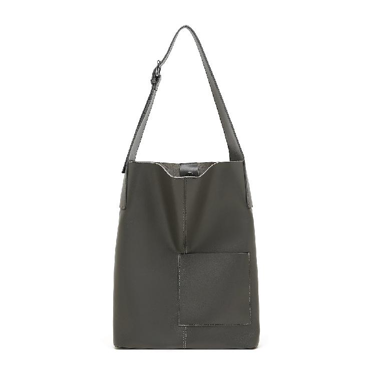 

2025 New Top Layer Vegetable Tanned Leather Single Shoulder Bag Genuine Leather Large Capacity Tote Bag Popular Handheld Bucket Bag сірий колір