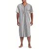 Men Casual Short Sleeve V-neck One-piece Striped Nightgown Leisure Loose Bathrobe Comfortable Homewear
