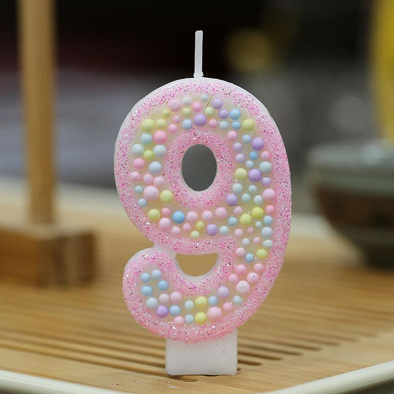 Number Birthday Candle 0-9 Set for Cake Decoration Children Baking Party Supplies with Glitter and Beaded Design