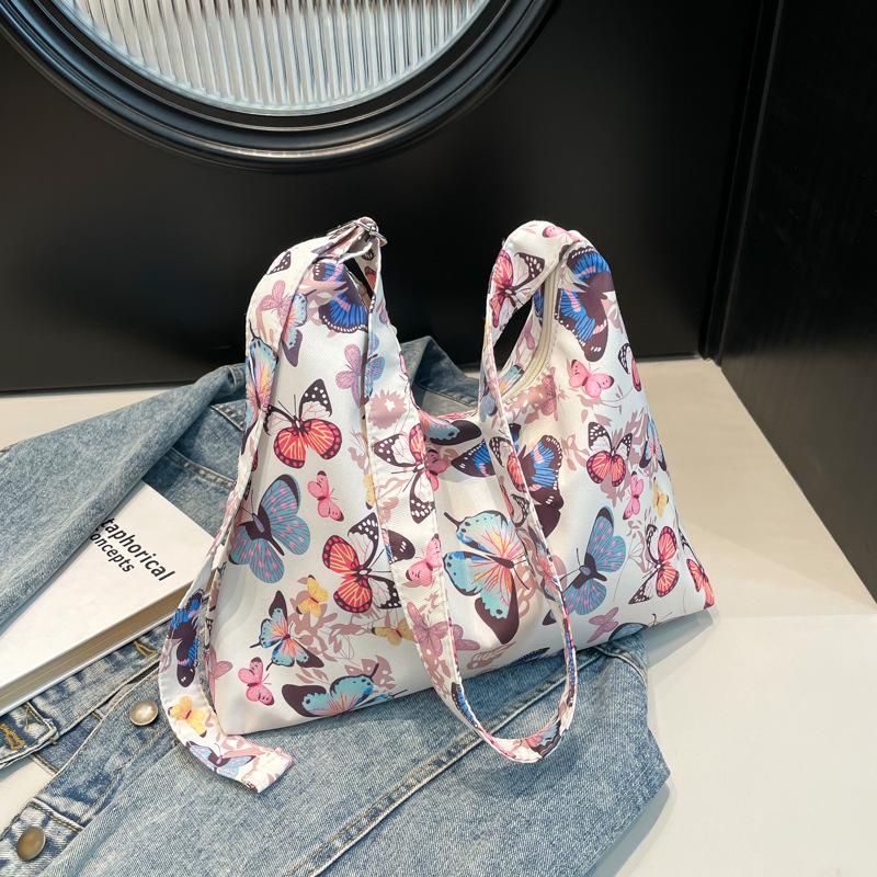 Literary polka dot crossbody women's bag small fresh floral girl shoulder bag underarm portable fashion large capacity tote bag