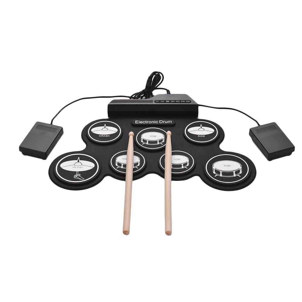 Folding Electric Drum Set Silicone Practice Drums Pad Kit Portable Music Drums
