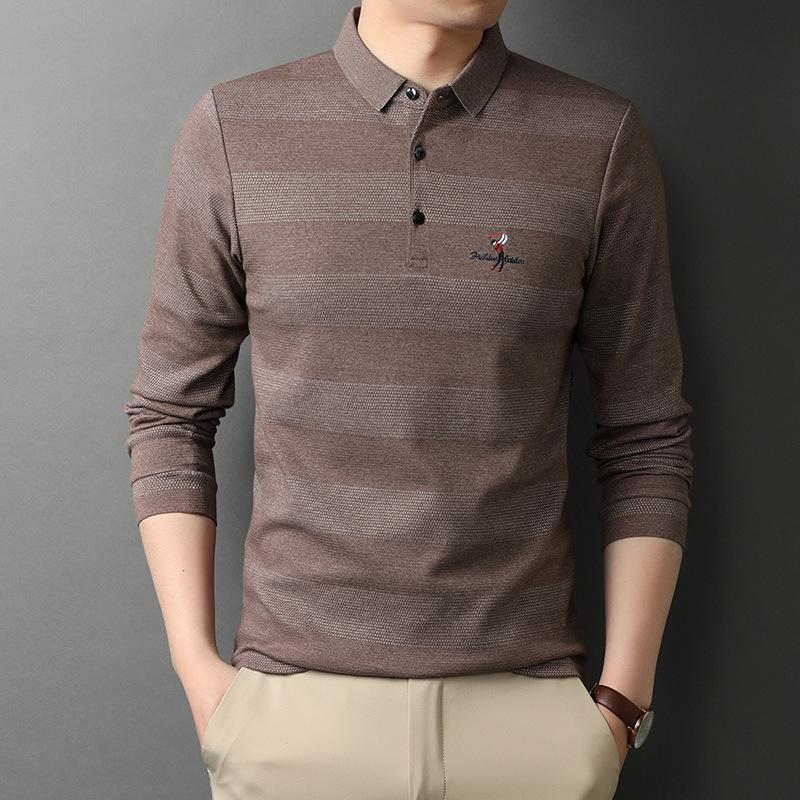 

Весенняя мужская новая одежда, вышитая полосатая футболка с длинным рукавом и лацканами, мужская модная повседневная мужская рубашка XL