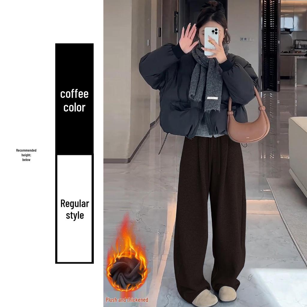 Women's Gray Cloud Scimitar Pants with Plus Velvet, Autumn/Winter 2025 - Woolen Wide-Leg, Drape, Relaxed Fit.