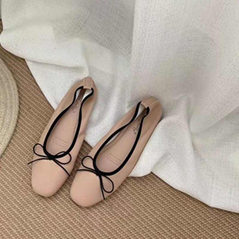 2025 Spring and Autumn New Fashion Versatile Korean Small Single Shoes Versatile Square Head Bow Grandma Shoes Soft Leather