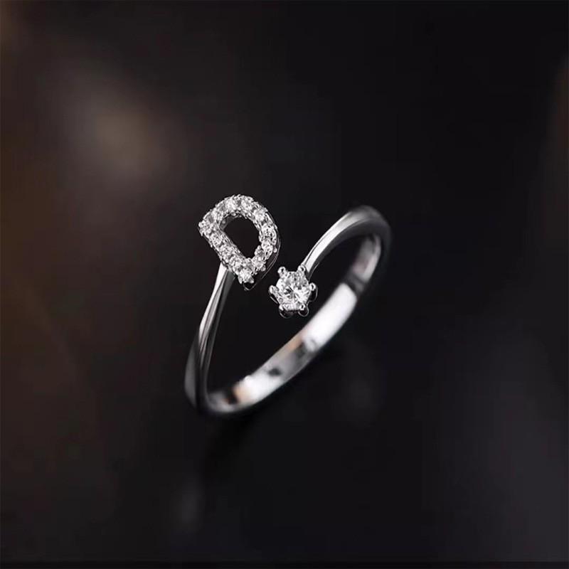 Sterling Adjustable Letter Zircon Ring Women Minimalist Fashion Jewelry Alphabet Initial