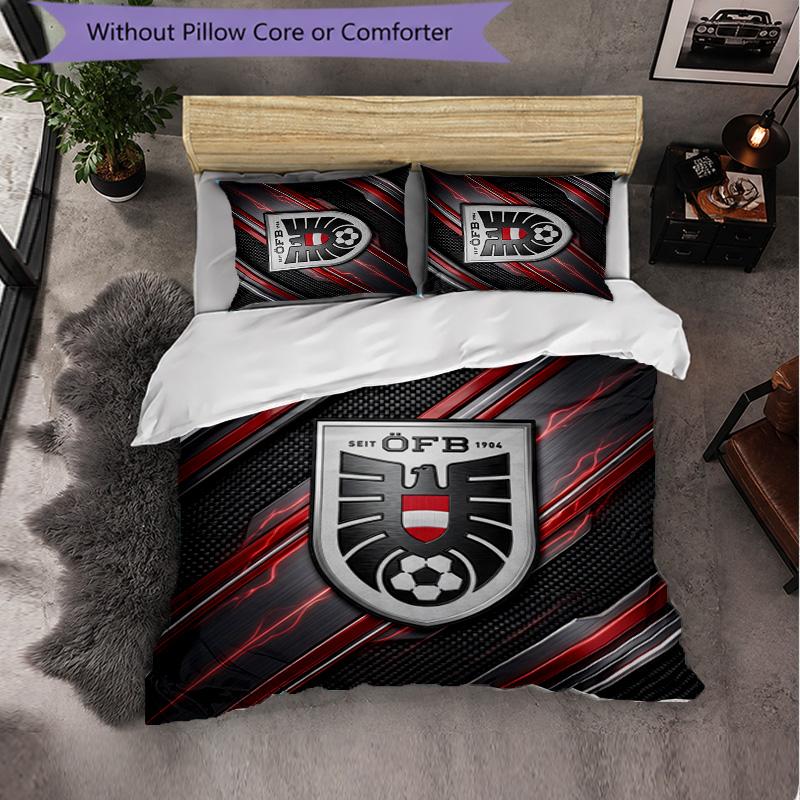Austria Football Pattern 3 Pieces Bedding Set Soft Microfiber Duvet Cover with Pillow Cases for Bedroom