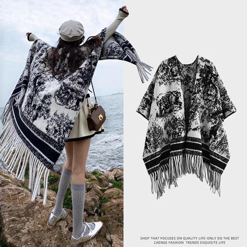 

Пейзажная живопись имитация кашемировой шали женская осенне-зимняя утолщенная бахромчатая накидка для путешествий теплый шарф