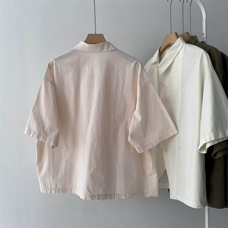 Shirts Women Vintage Short Sleeve Polo Neck Casual Summer Single Breasted Korean Style One Piece Blouse Women