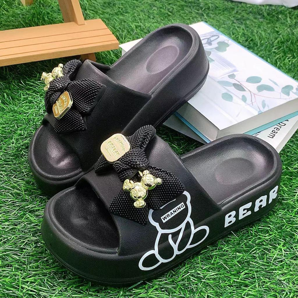 Slippers Women's New Thick-soled Bear Bow EVA Slippers Women's Spring and Summer Fashion One-word Slippers