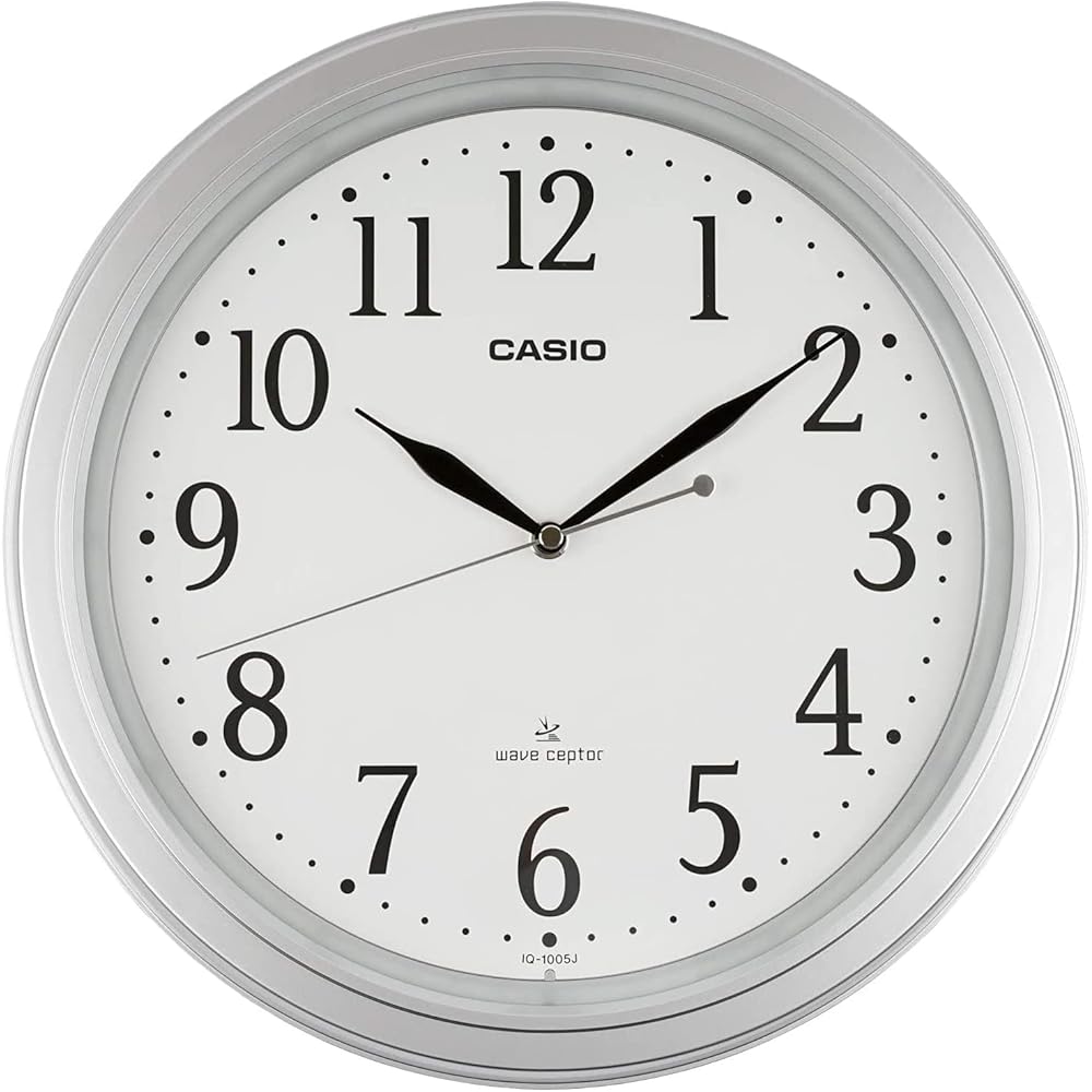 CASIO Wall Clock, Radio-Controlled, Step Second Hand, Silver/Gray, Analog, IQ-1005J-8JF