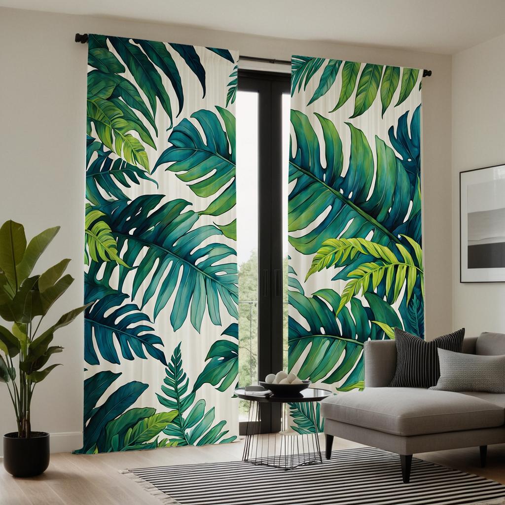 2 stück mit HD Nordic tropische pflanze blätter dekorative vorhang Grüne krawatte digital gedruckt vorhang Hause dekoration stil Decorat