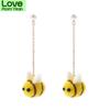 Honey Bee Earrings Girls Kids Cute Style Animal Handmade For Women Wool Long Chain Yellow Small Bumble Bee Earings DangleCute Chain