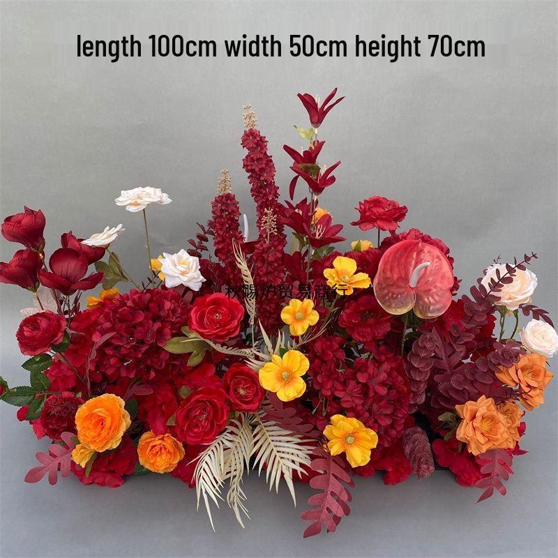 Red Chinese Engagement Wedding Floor Arrangement - Aisle and Stage Silk Flower Decoration