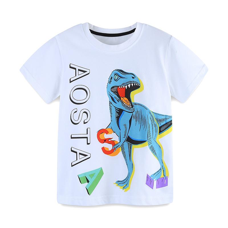 

Summer New Boys T-Shirt Children s Cartoon Dinosaur Print Sweatshirt Children s Crew Neck Short Sleeve Top 7Y(125cm）