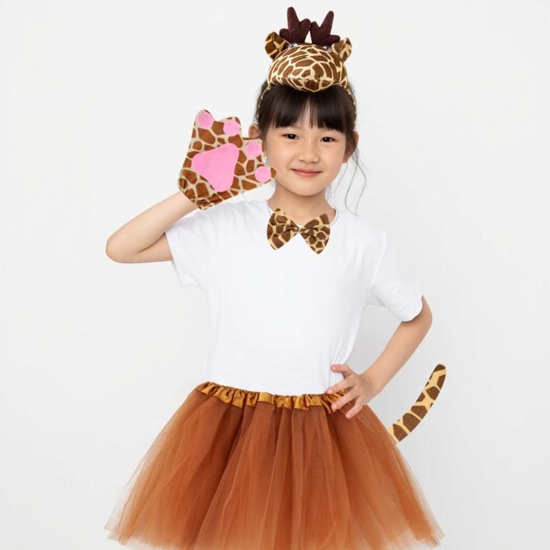 1/3/4/5Pcs Kids Girls Giraffe Costume Accessories Set Giraffe Ears Headband Bowtie Giraffe Tail Tutu Skirt for Animal Party