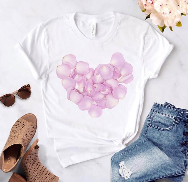 Love Heart Print T-Shirts For Women Clothing Round Neck Casual Top Clothes Short Sleeve Versatile Graphic Printed Fashion Shirts