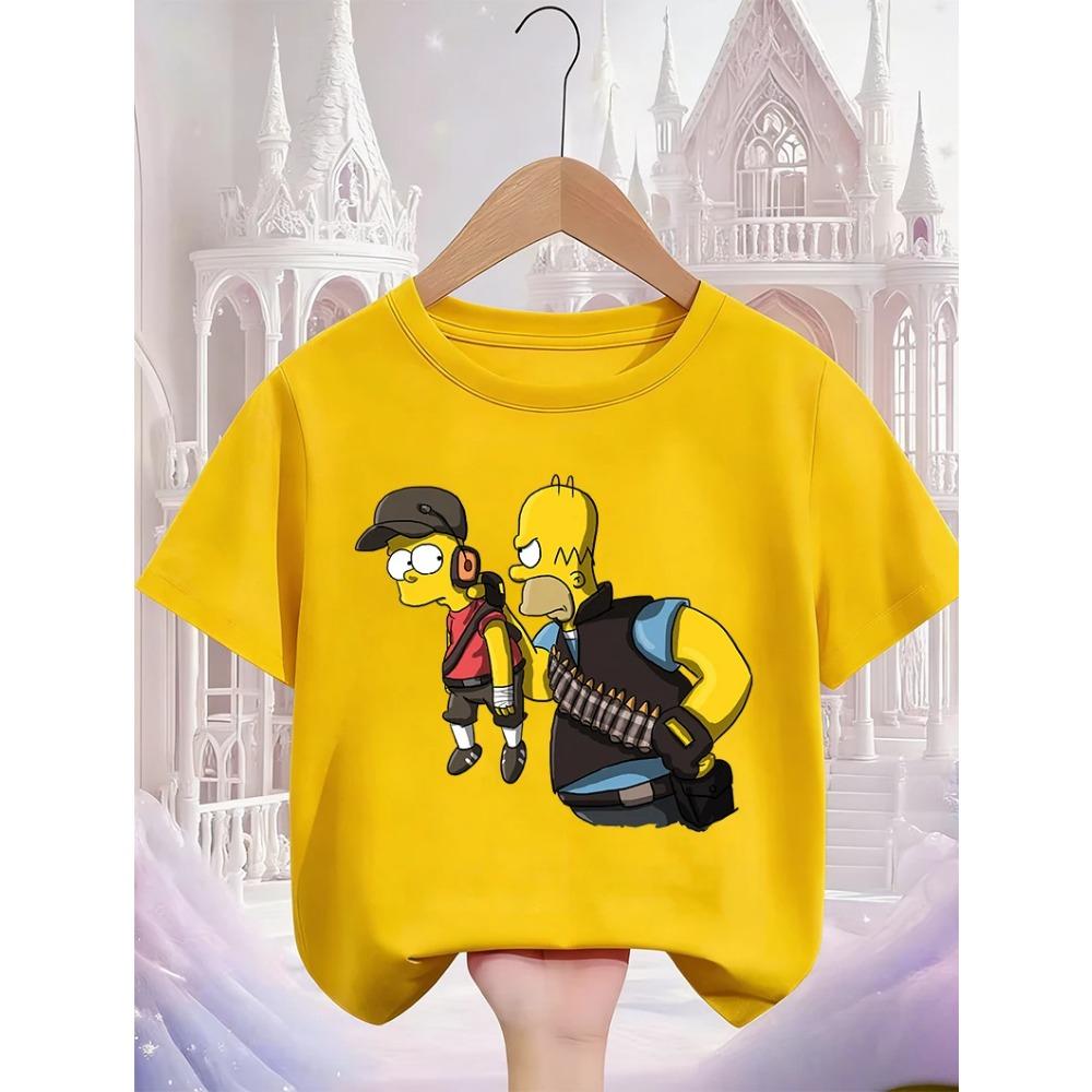 The Simpsons Cartoon Casual T Shirt Children Boys Girls Summer Cute Kawaii Crew Neck Fashion Street Tops