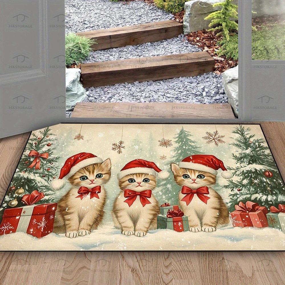 

1pc Christmas Welcome Mat with Plaid Tree - Winter Indoor Outdoor Doormat for Front & Rear Door 30x50cm