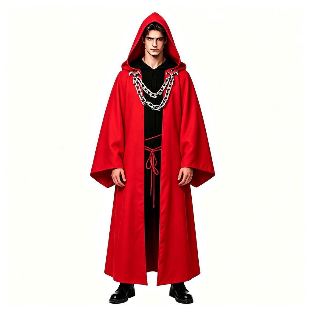 Costume da Mago Gotico con Cappuccio a Catena per Feste di Halloween e Cosplay