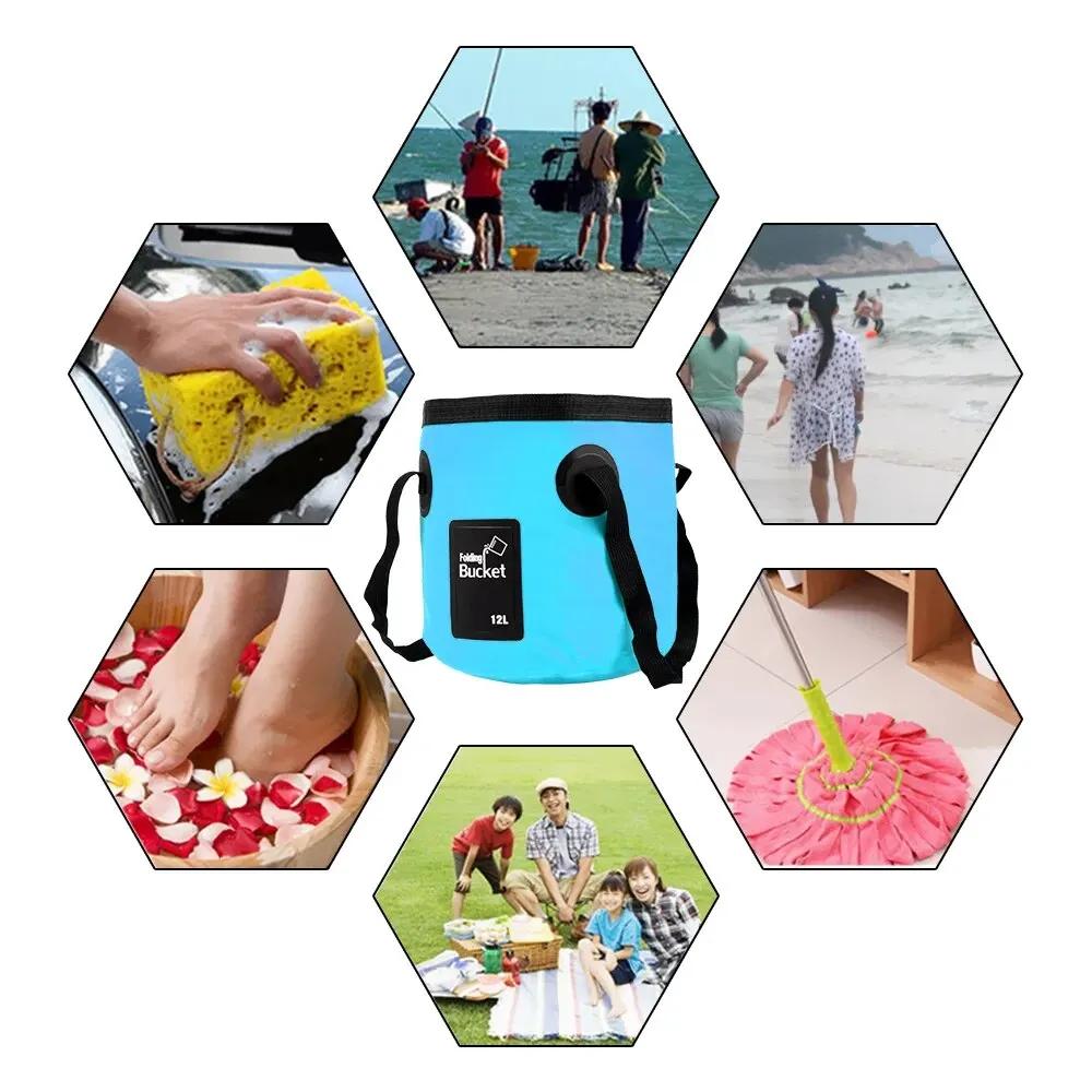 12L Faltbarer Eimer Tragbarer Outdoor-Reise Faltbarer Wassereimer Schüssel Spüle Waschtasche Autowascheimer Multifunktion für Camping