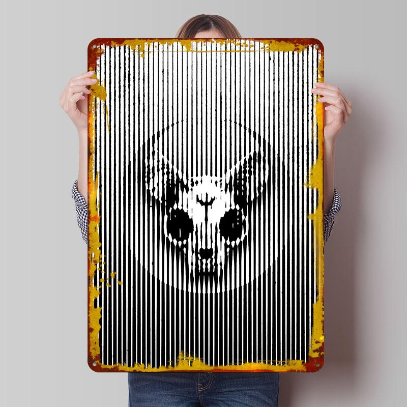 

Cat Skull Illusion Metal Poster Customized Wall Art Retro Vintage Tinplate Signs for Setup Decorations Decoration At Home Decor 7.9x11.8In(20x30cm)
