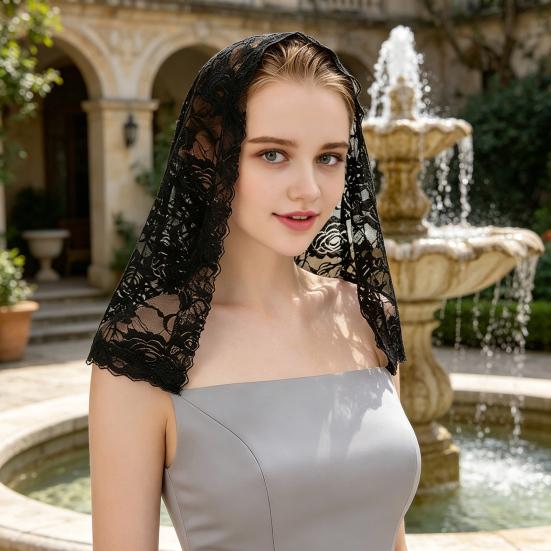 Lace Veil Short Veil with Binding Retro Gauze Shoulder-Length Single-Layer Exquisite Lace Elegant