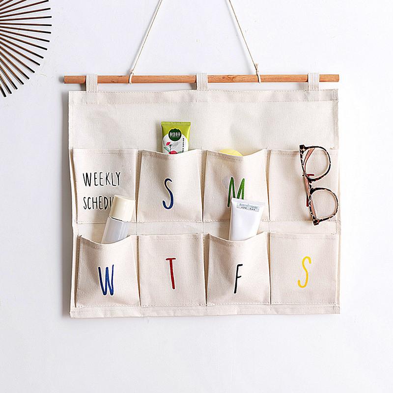 Hanging Storage Multilayer Bag With Cotton Linen Material Home Use Net Sundries