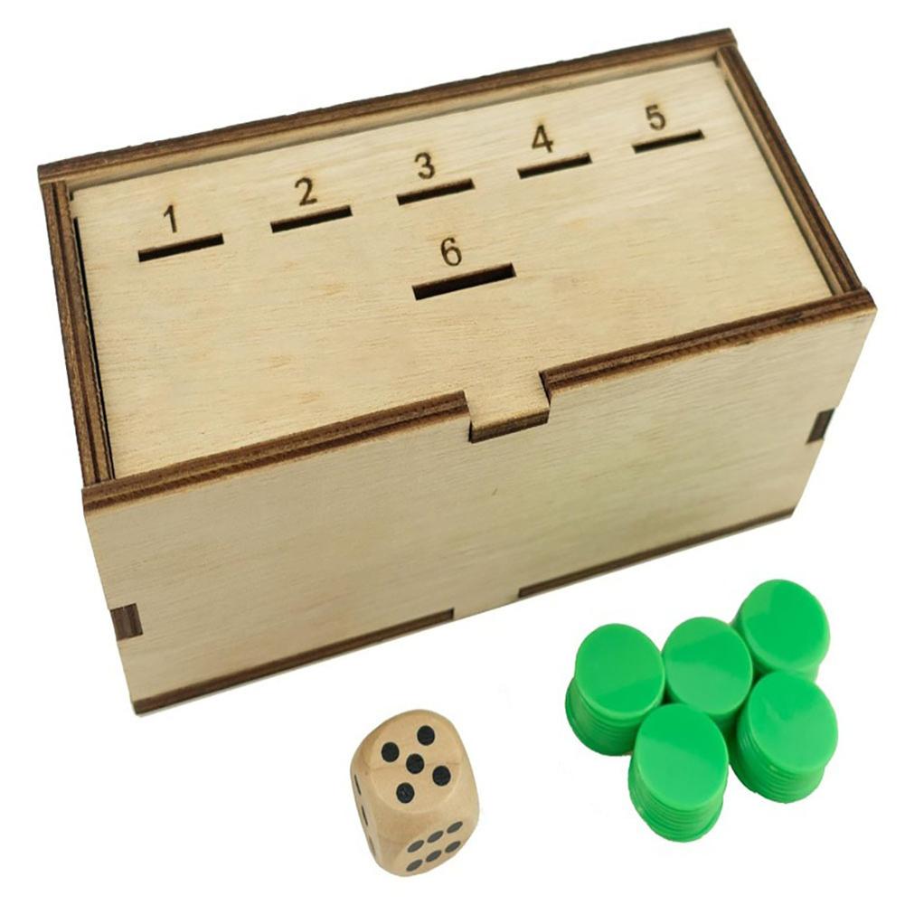 Drop Game with Dice and Wooden Box Family Fun Board Game Wooden Dice Penny Game for Kids and Adult светло-серый