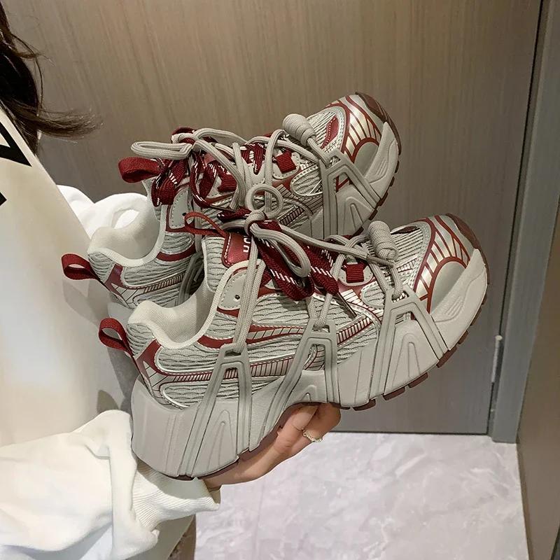 New Women's Casual Shoes Strap Running Women's Shoes Chunky Sneakers Mesh Shoes Thick Sole Non-slip Elevated Casual Sneakers