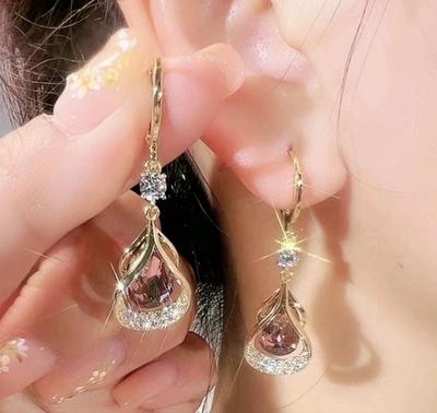 Simplicity Women Jewelry Unique Elegant Shiny Inlaid Dangle Drop Earrings Droplet Shape Party Fashionable 1 Pair