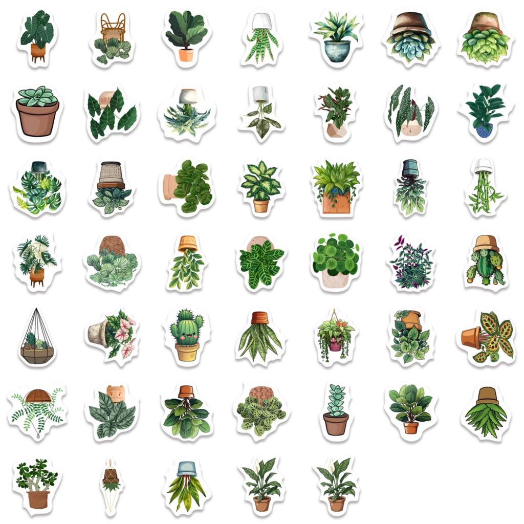 50 Pcs Green Plant Graffiti Stickers: Plant Decorations for Guitar, Notebook, Suitcase