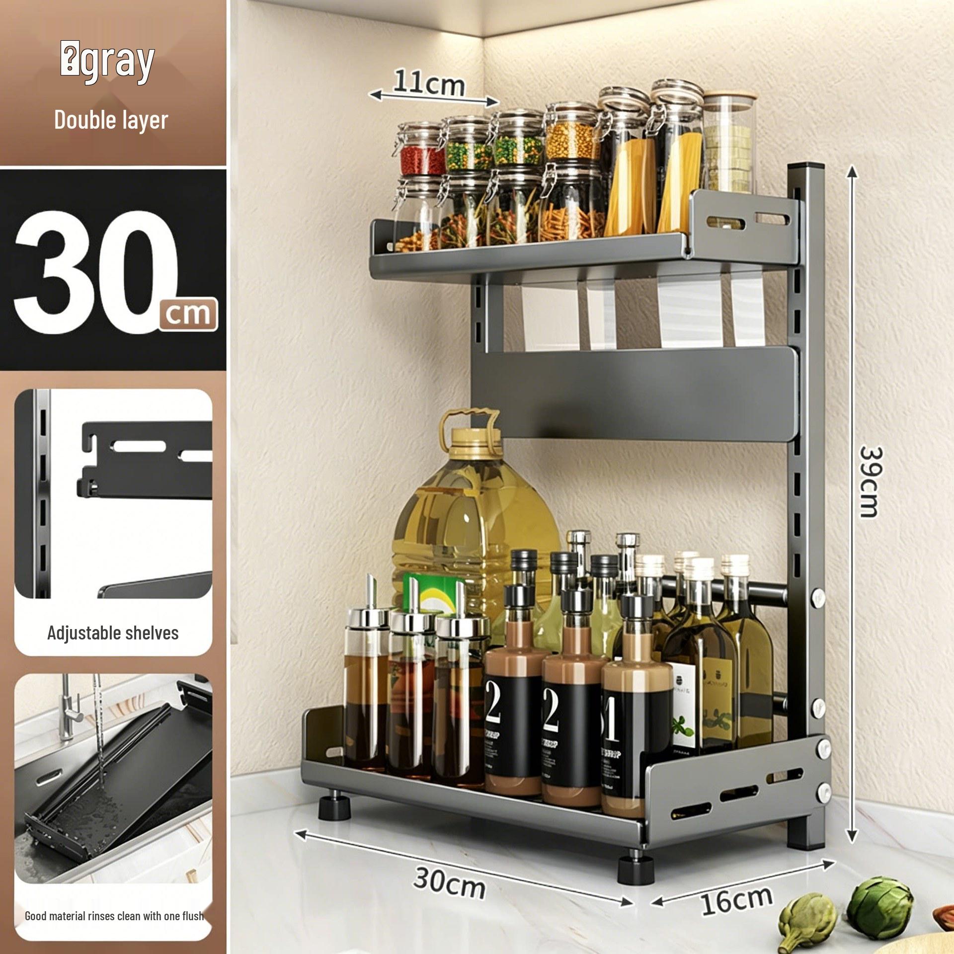 Adjustable Multi-functional Kitchen Storage Rack with Knife and Seasoning Holders