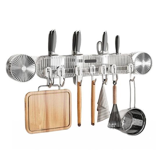 

Wall-Mounted Kitchen Utensils Organizer Inline Vacuum Hooks No-Drill Utensils Hanger Knife Holder with Adjustable Hooks for Spatulas Bathroom Towels