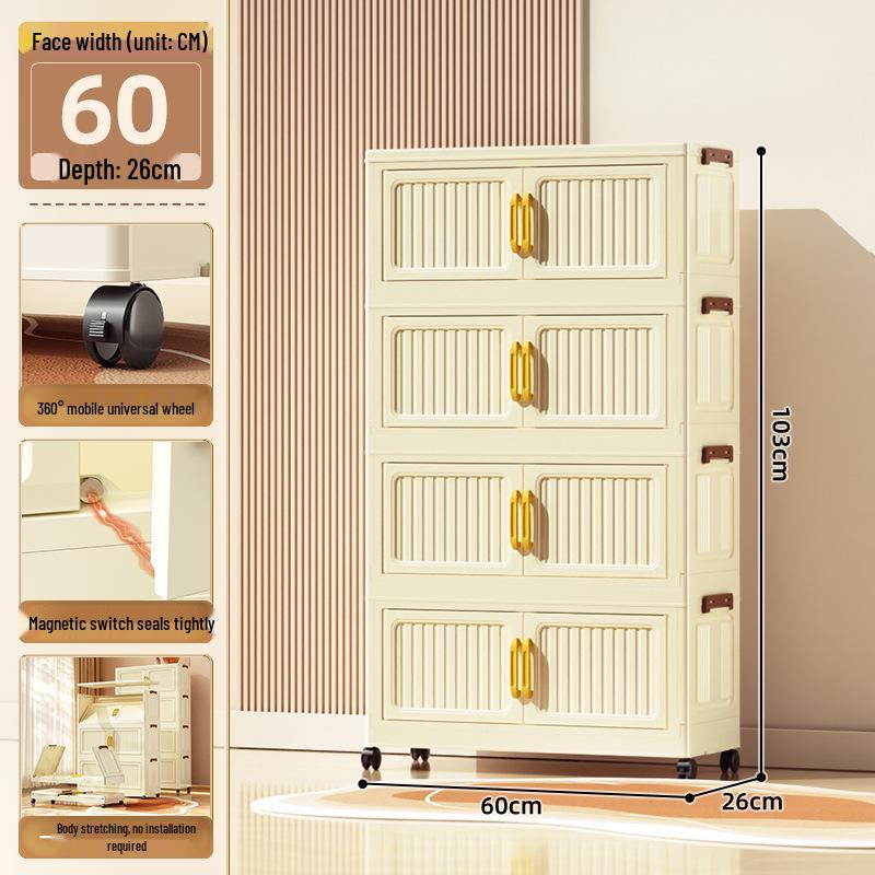 40-60cm Wide Transparent Foldable Double Door Floor Storage Cabinet with Multiple Layers