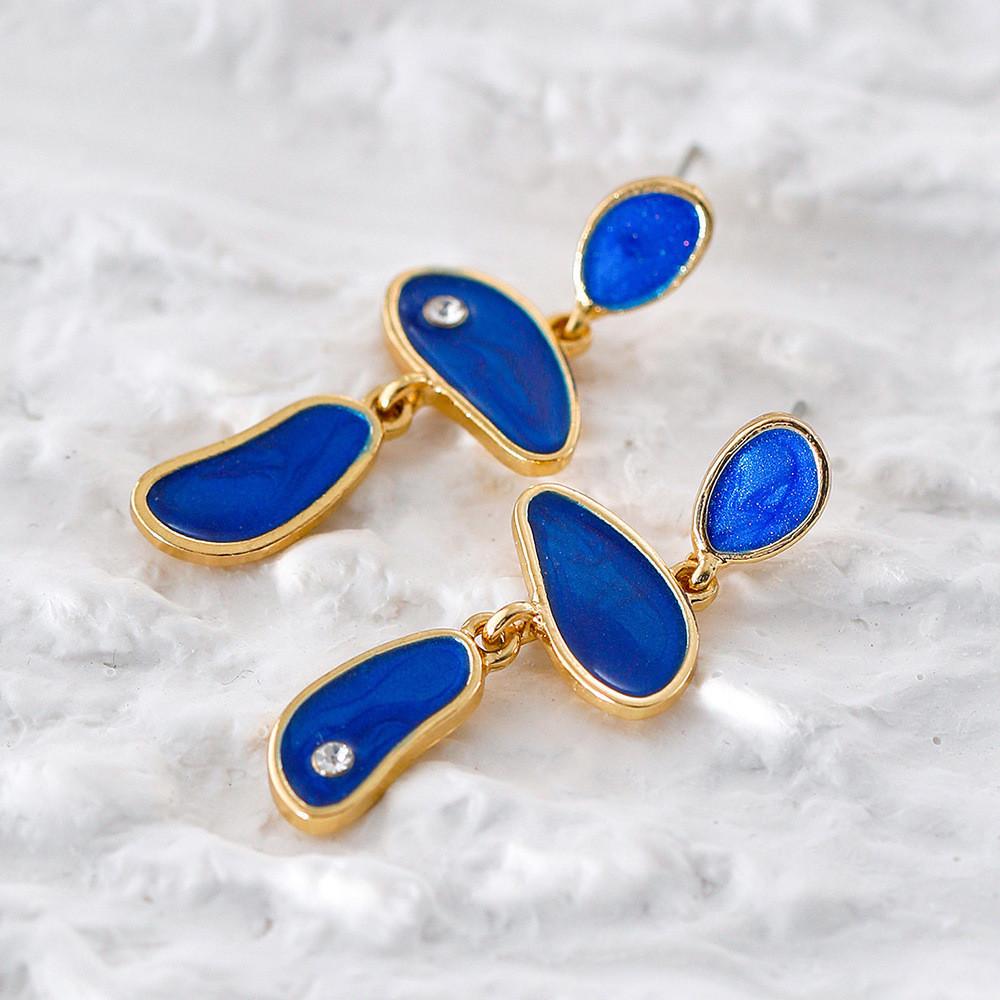 Elegant Blue Geometric Alloy Earrings Fashionable Simple Stud Jewelry For Women